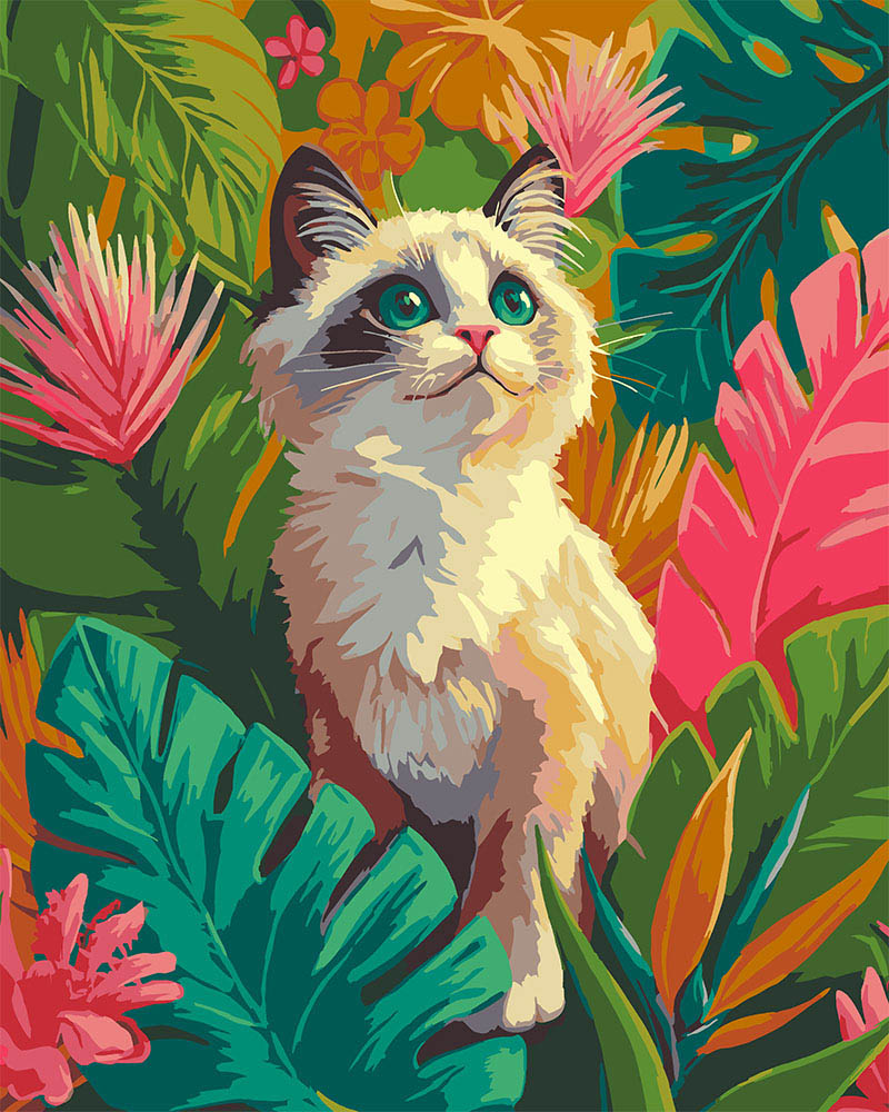 Peinture Par Numéros - Chaton Ragdoll Dans La Jungle