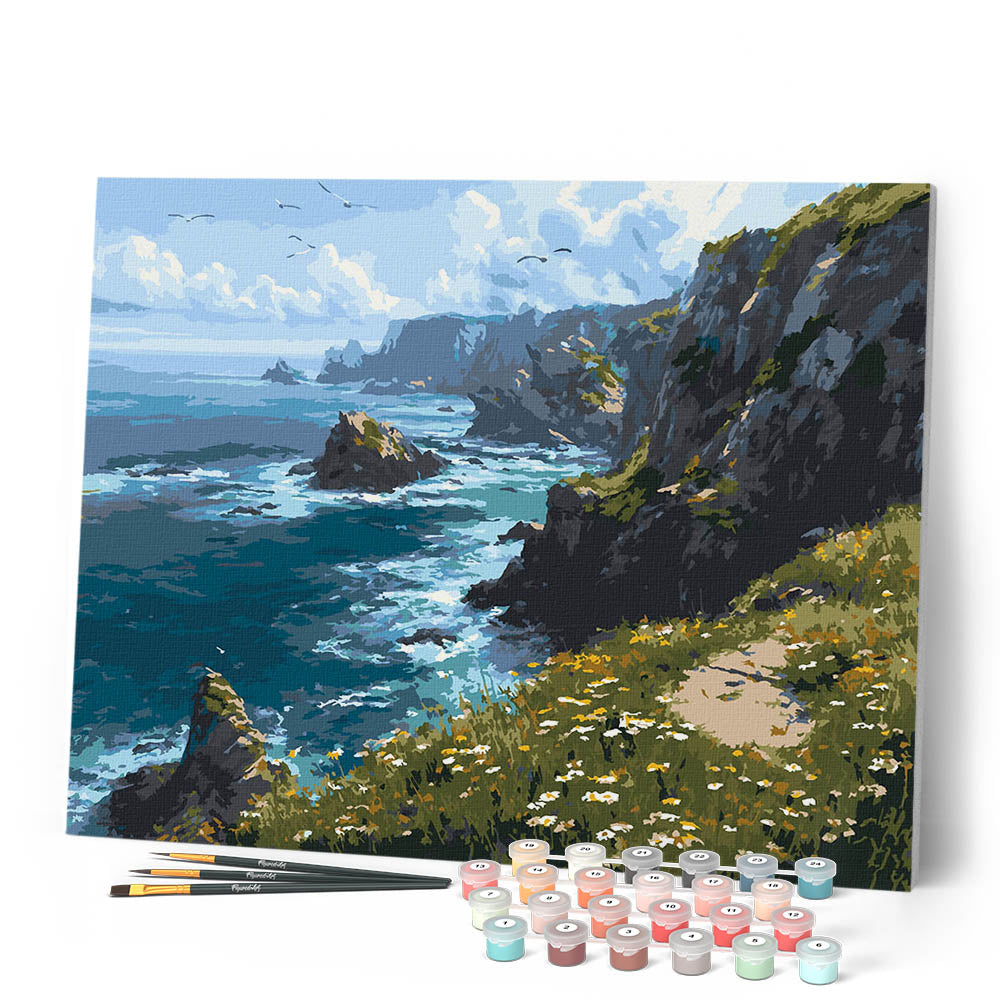 Peinture Par Numéros - Prairie Fleurie En Bord De Falaise