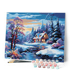 Peinture Par Numéros - Cottage De La Rivière En Hiver