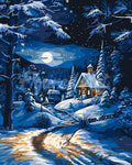 Peinture Par Numéros - Cottage D'Hiver Au Clair De Lune