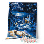 Peinture Par Numéros - Cottage D'Hiver Au Clair De Lune