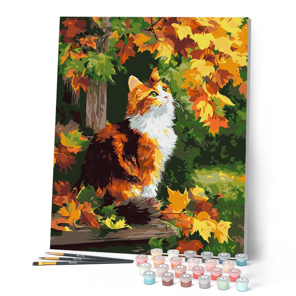 Pintura por números - Gato calicó en otoño