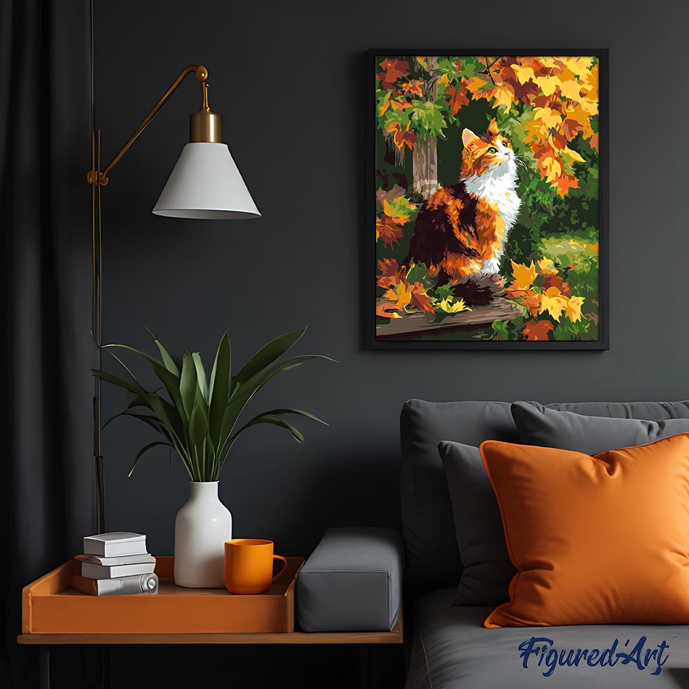 Pintura por números - Gato calicó en otoño