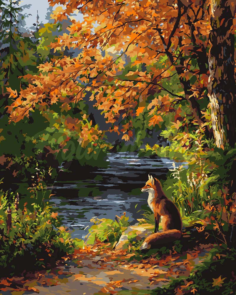 Peinture Par Numéros - Renard Roux Près De La Rivière