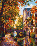 Peinture Par Numéros - Ville Au Bord De L'Eau En Automne