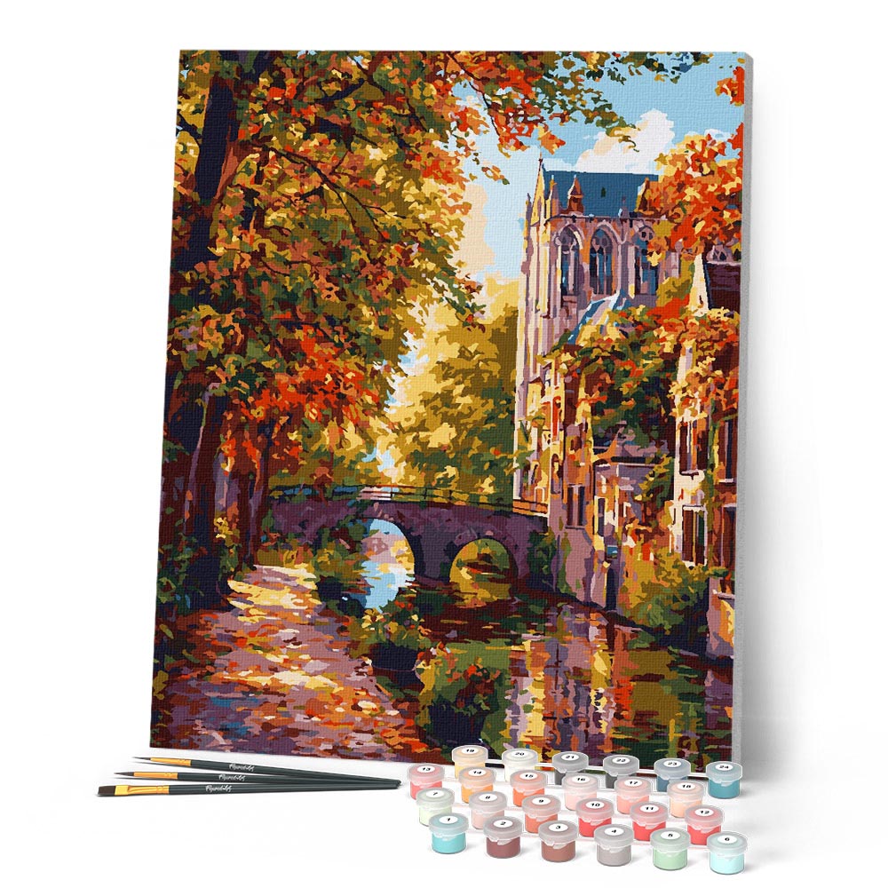 Peinture Par Numéros - Ville Au Bord De L'Eau En Automne