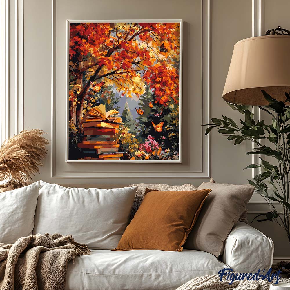 Peinture Par Numéros - Lecture D'Automne Et Papillons