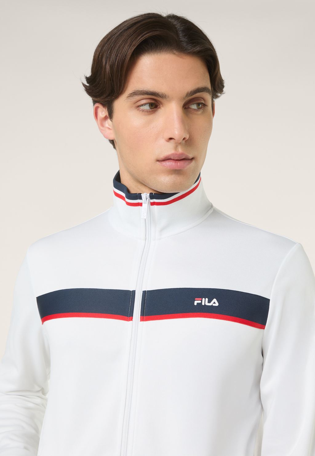 Classic Banded Track Jacket - Bright White-Iris Black