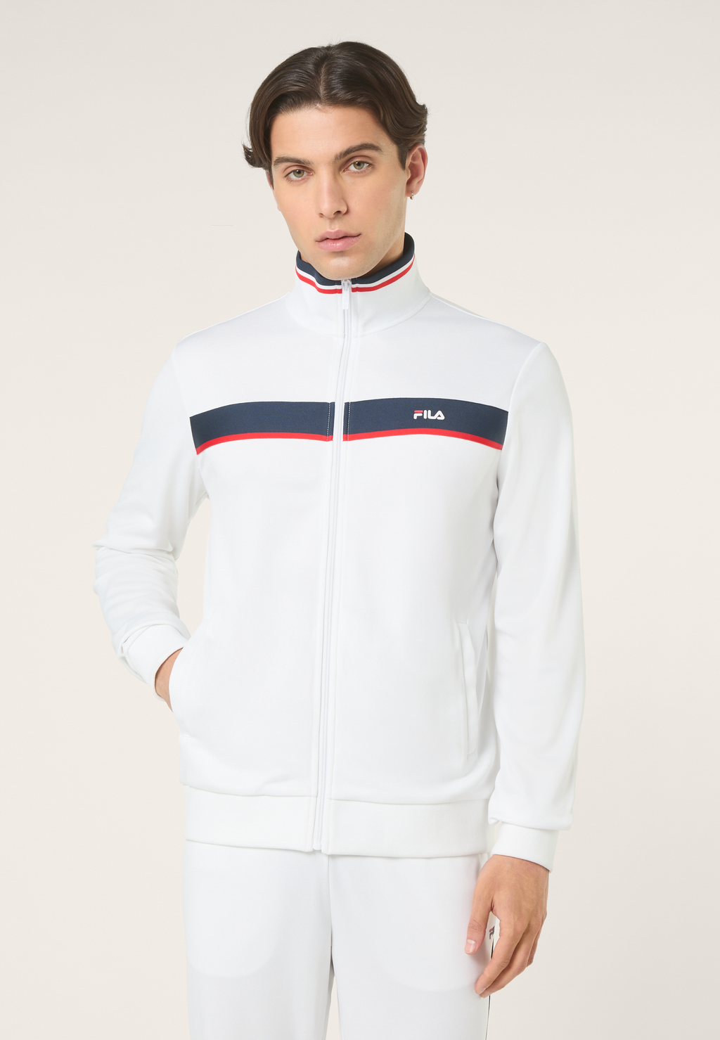 Classic Banded Track Jacket - Bright White-Iris Black