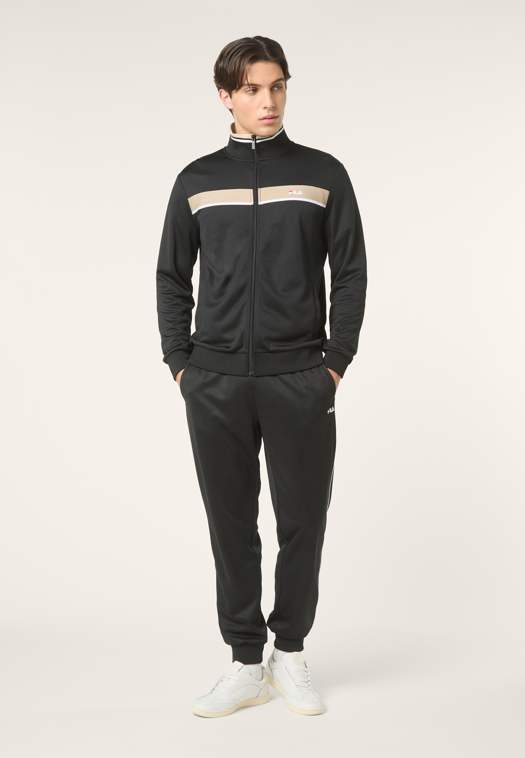 Veste De Survêtement À Bandes Classique - Noir-Poivre Blanc