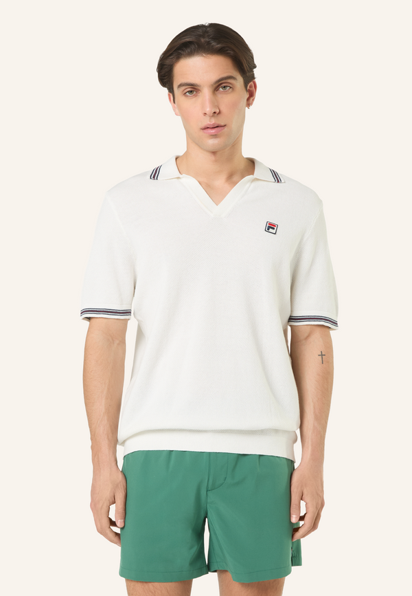 Knitted Polo Shirt With Classic Johnny Collar - Egret