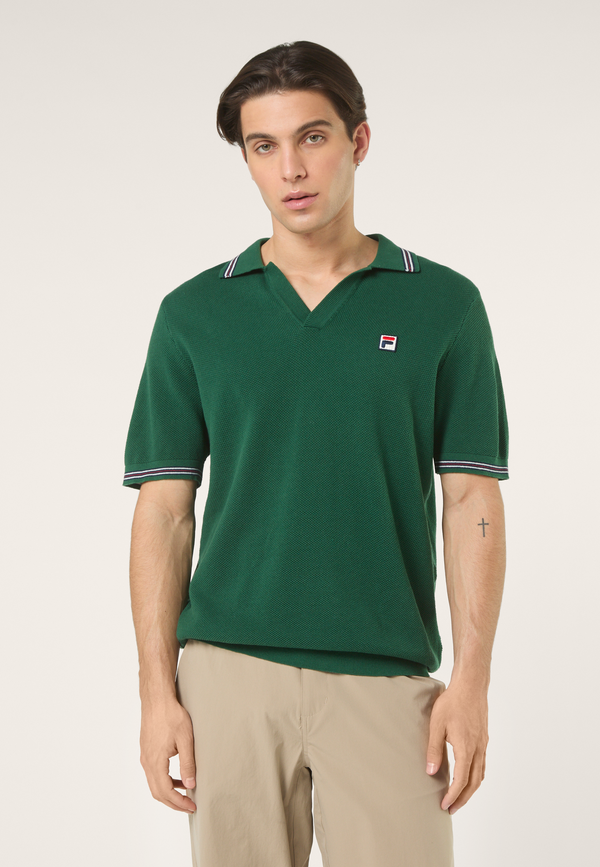 Knitted Polo Shirt With Classic Johnny Collar - Bouquet Green