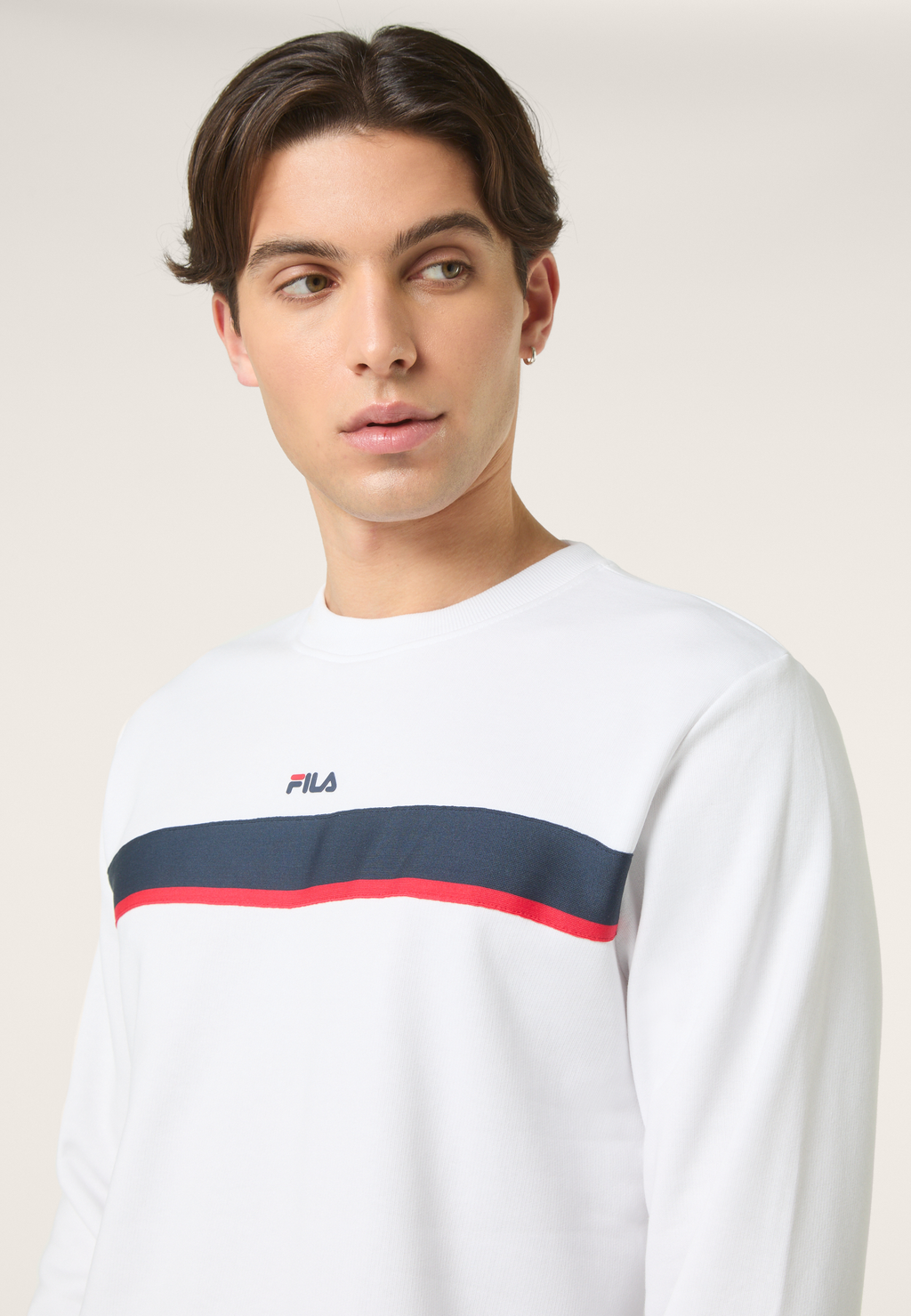 Sudadera clásica con cuello redondo y bandas - Blanco brillante