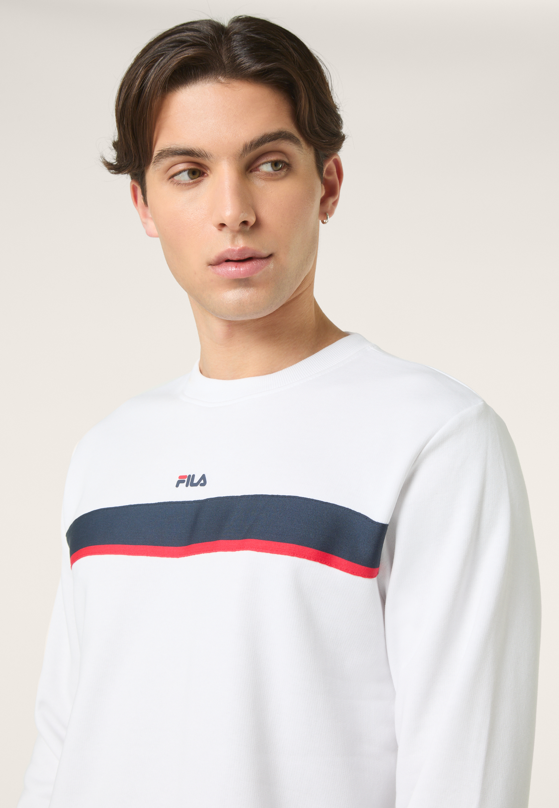 Sudadera clásica con cuello redondo y bandas - Blanco brillante