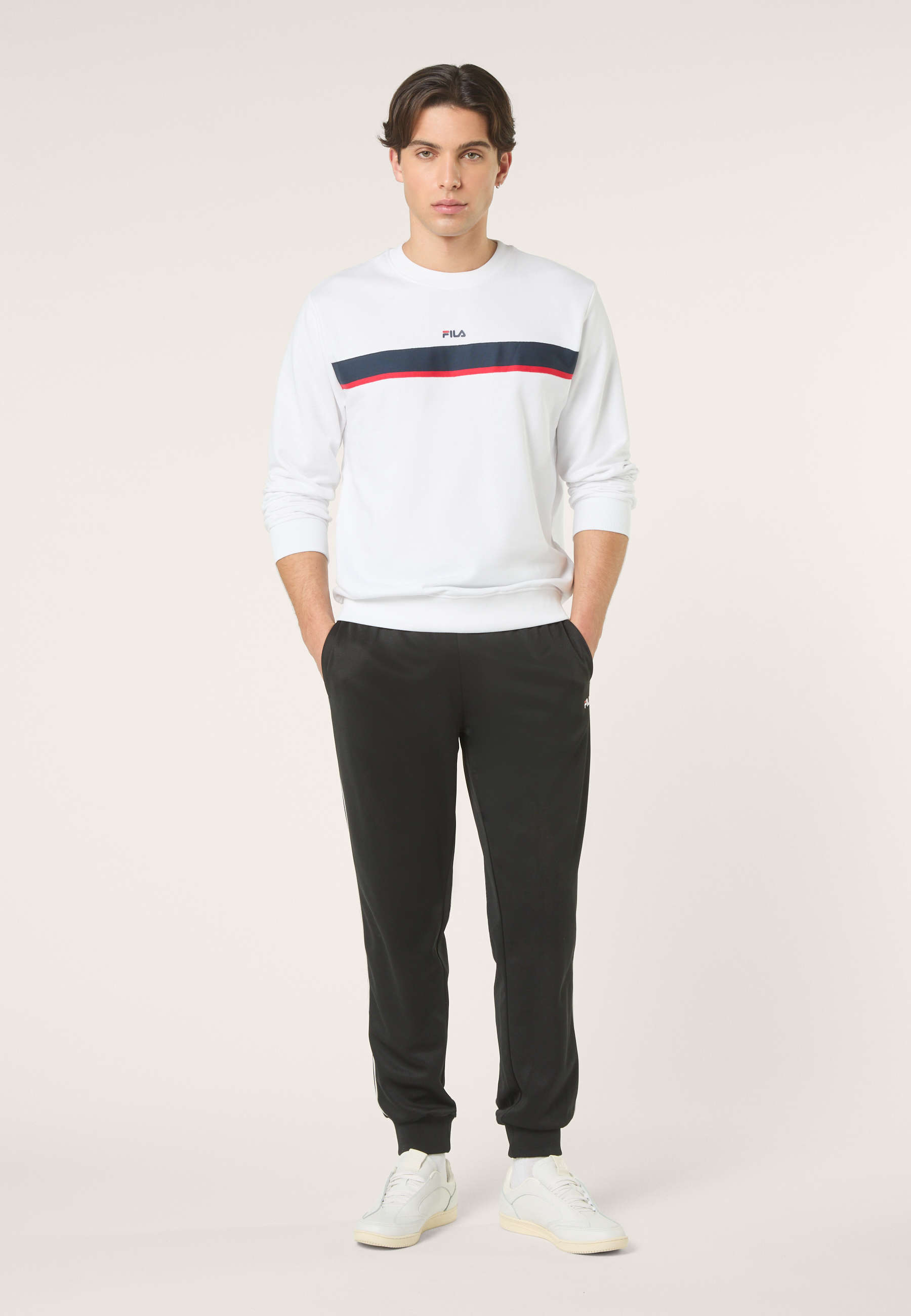 Sudadera clásica con cuello redondo y bandas - Blanco brillante