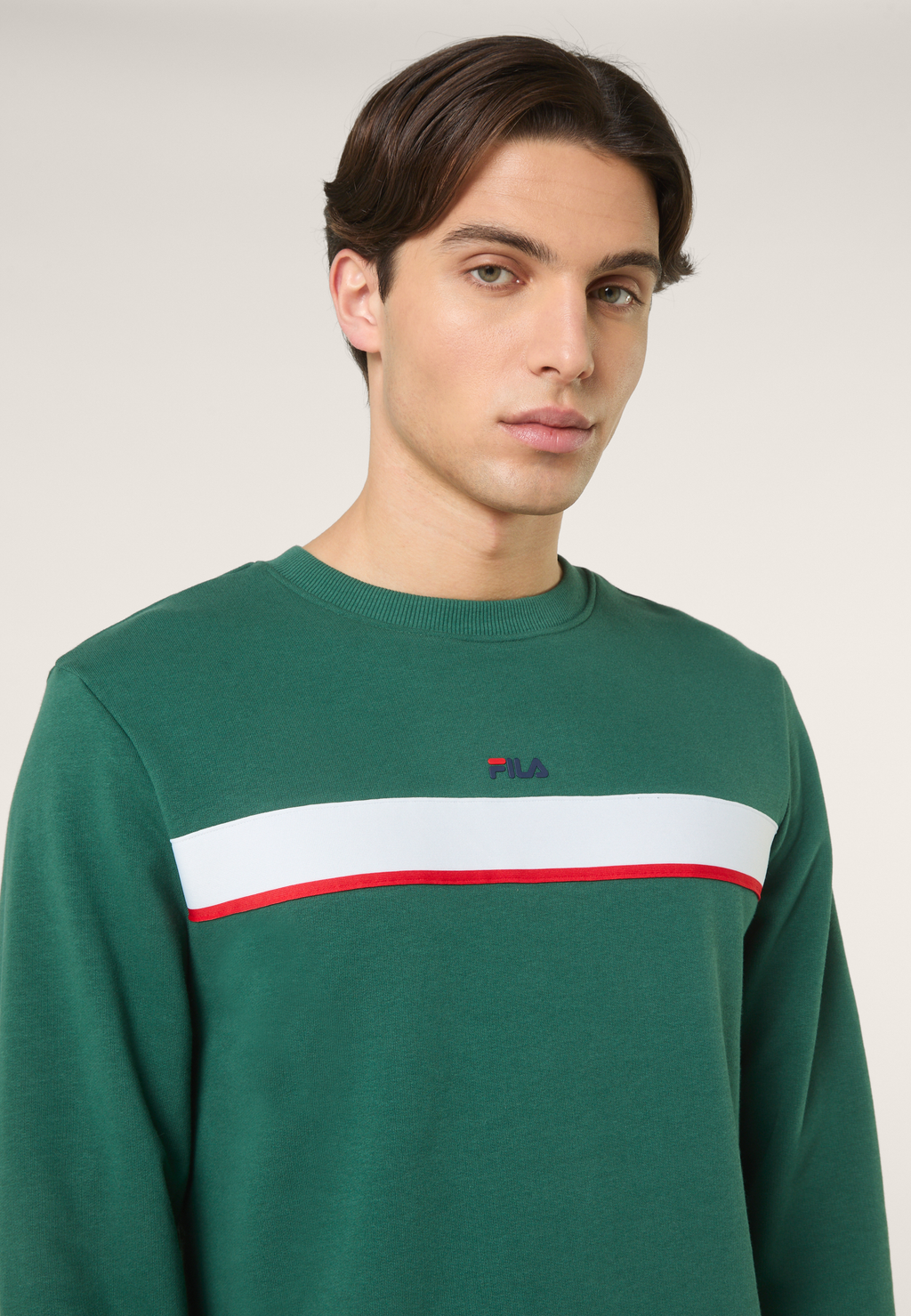 Sudadera Clásica Con Cuello Redondo Y Bandas - Verde Ramo