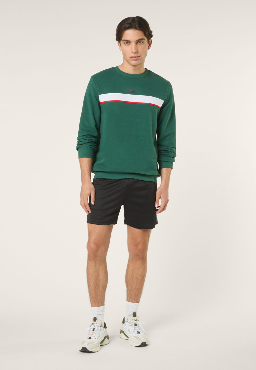 Sudadera Clásica Con Cuello Redondo Y Bandas - Verde Ramo