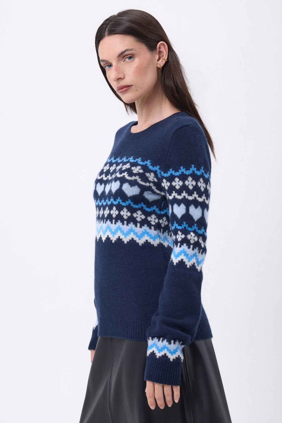Jersey de cuello redondo de montaña Fanny - Azul marino azul cielo - Mujer