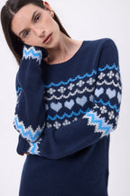 Jersey de cuello redondo de montaña Fanny - Azul marino azul cielo - Mujer