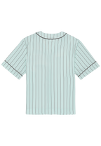 Chemise De Baseball En Satin À Fines Rayures Boxy - Mer Apaisante / Rayé