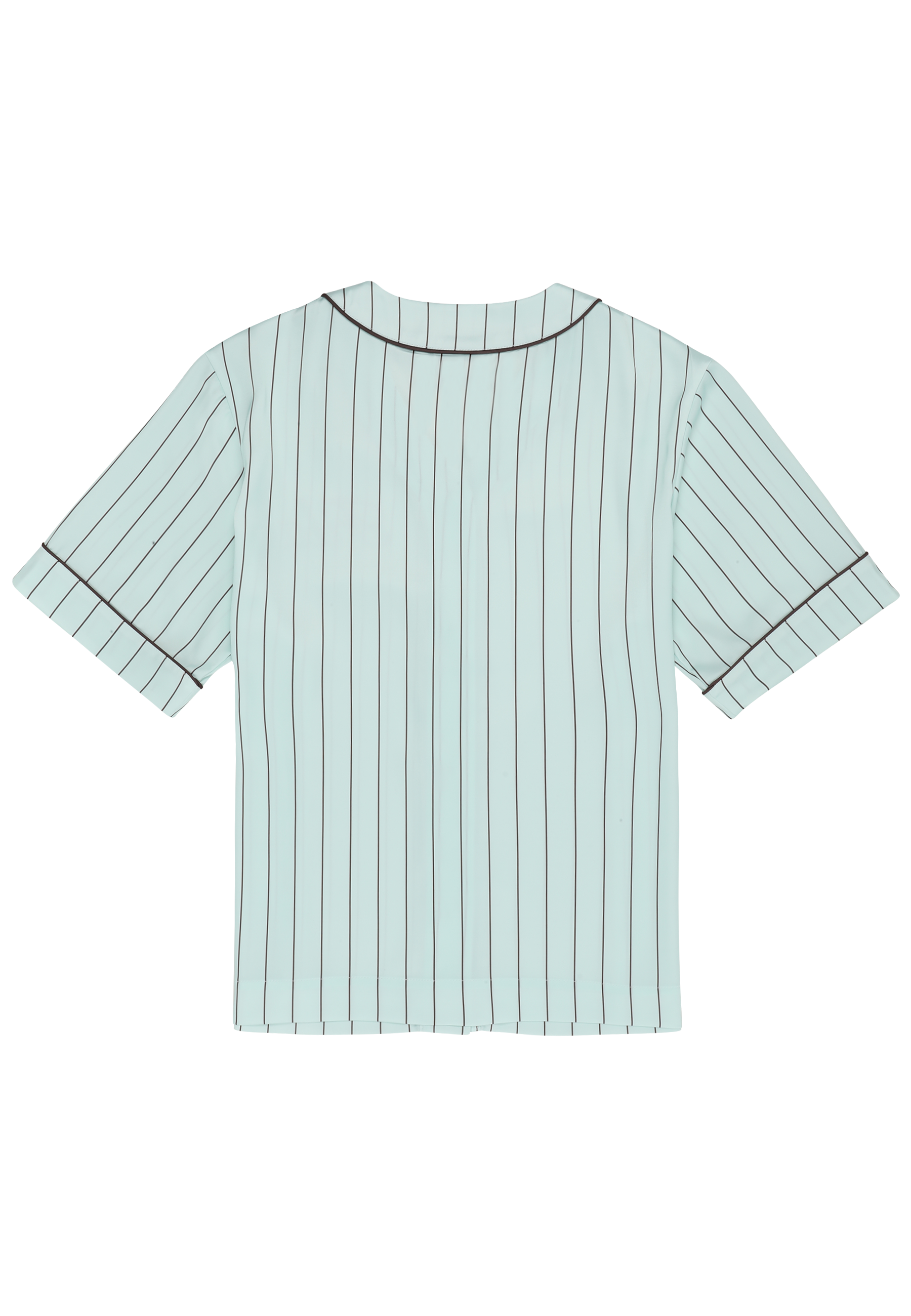 Chemise De Baseball En Satin À Fines Rayures Boxy - Mer Apaisante / Rayé