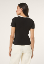 Camiseta ajustada de canalé con logo - Negro