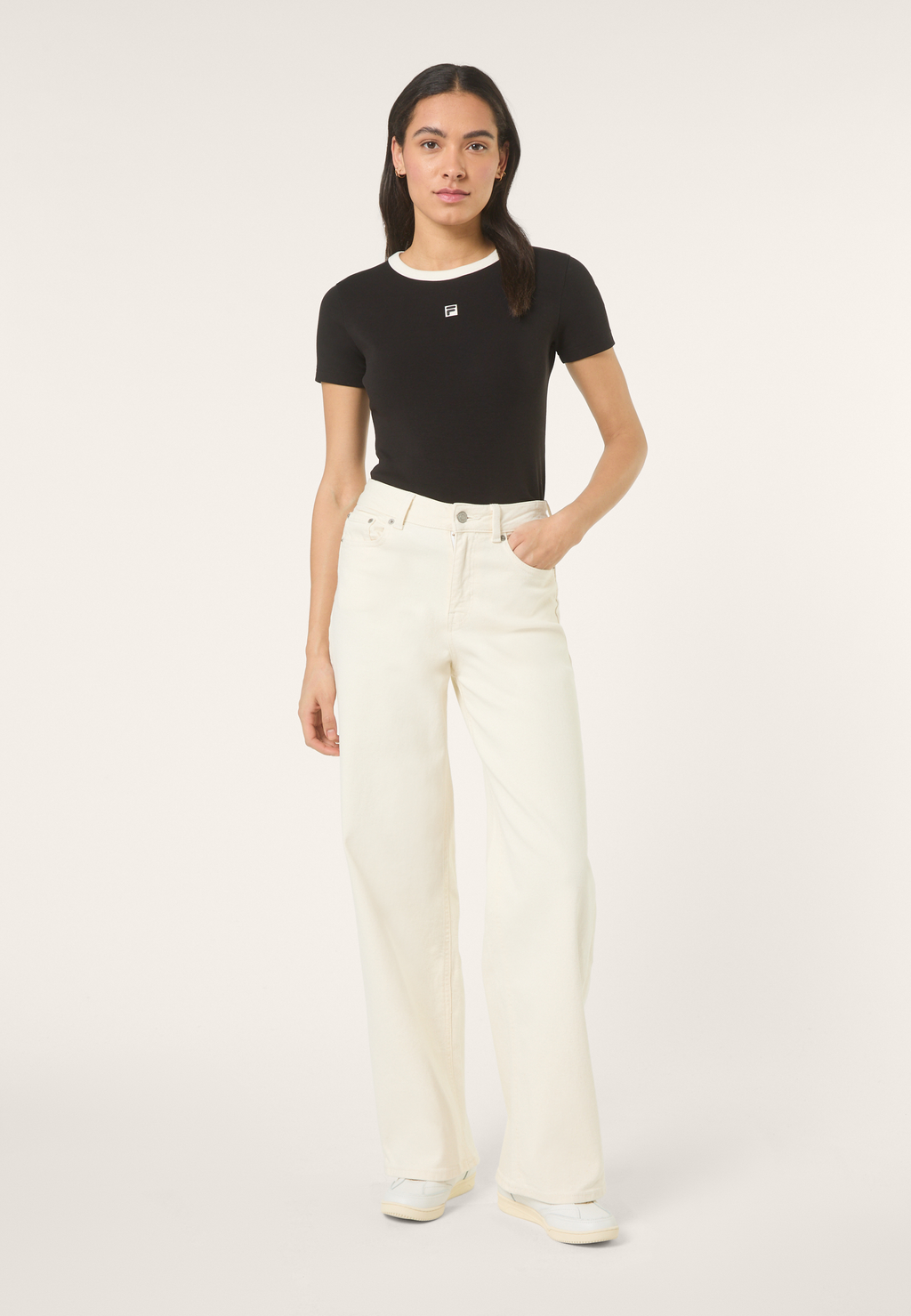 Camiseta ajustada de canalé con logo - Negro