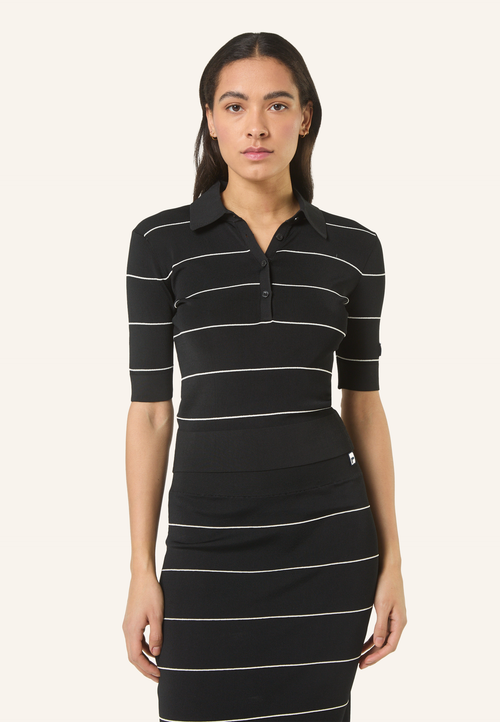 Polo slim de punto fino - Negro