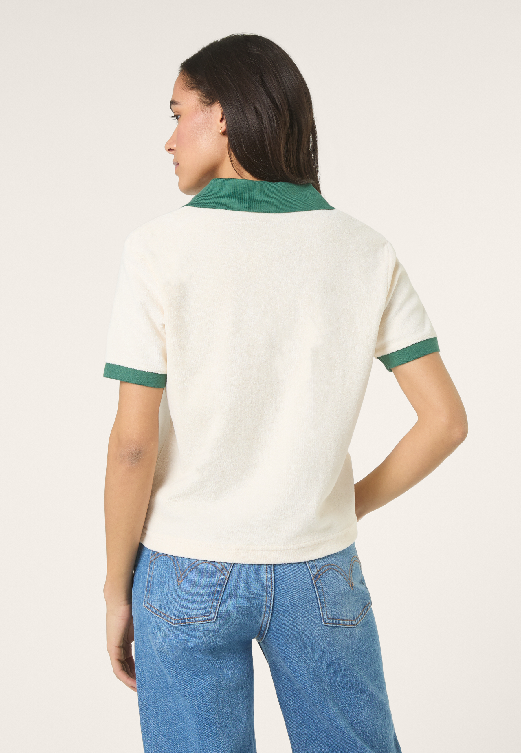 Top de felpa con cuello Johnny relajado - Egret-Bouquet Green