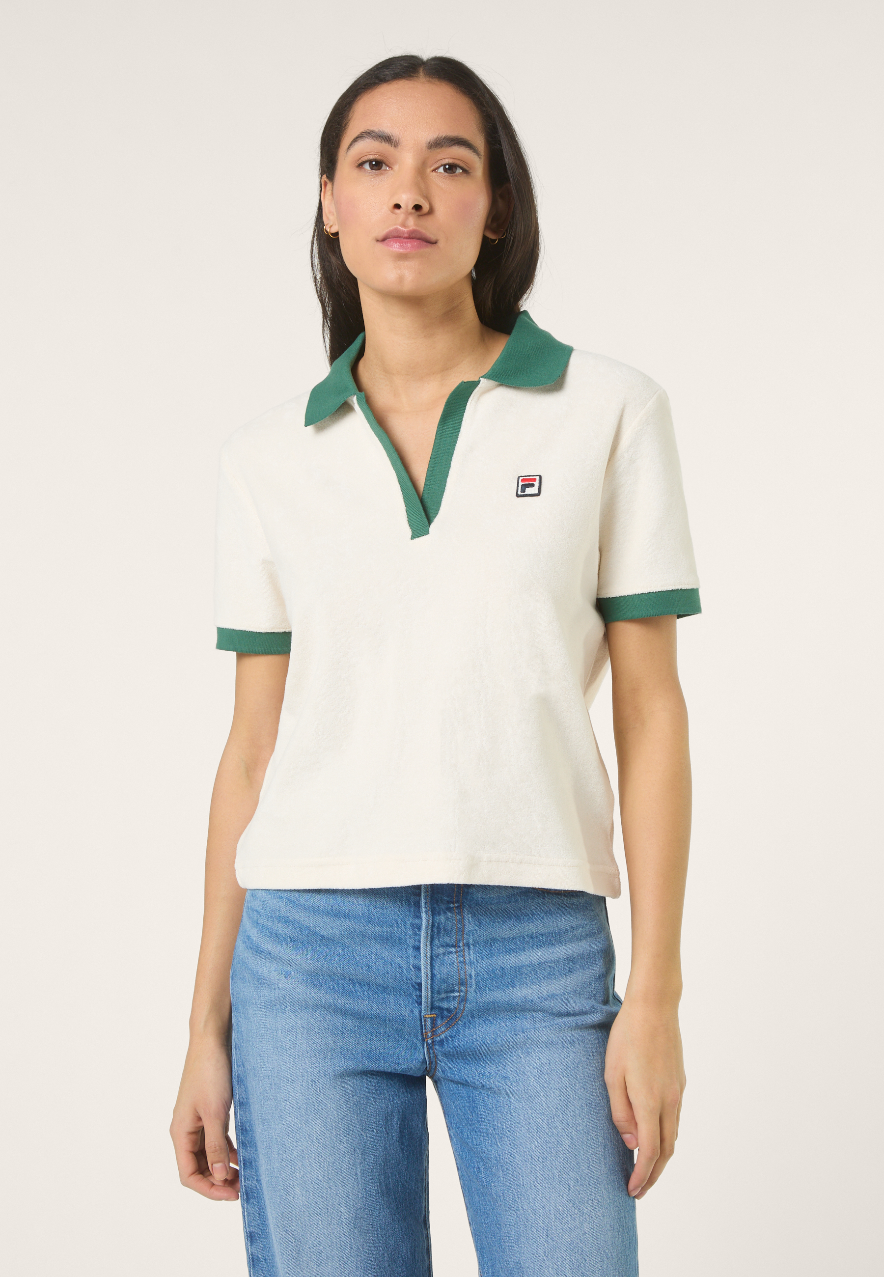 Top de felpa con cuello Johnny relajado - Egret-Bouquet Green
