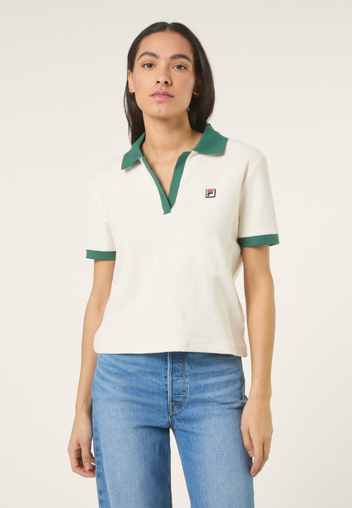 Top de felpa con cuello Johnny relajado - Egret-Bouquet Green