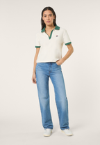 Top de felpa con cuello Johnny relajado - Egret-Bouquet Green