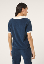 Terry Top With Johnny Collar Casual - Iris Black-Egret
