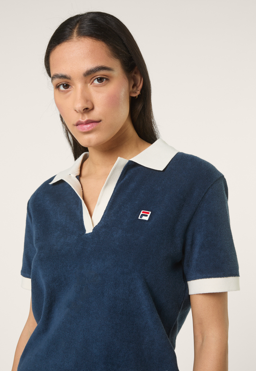 Terry Top With Johnny Collar Casual - Iris Black-Egret