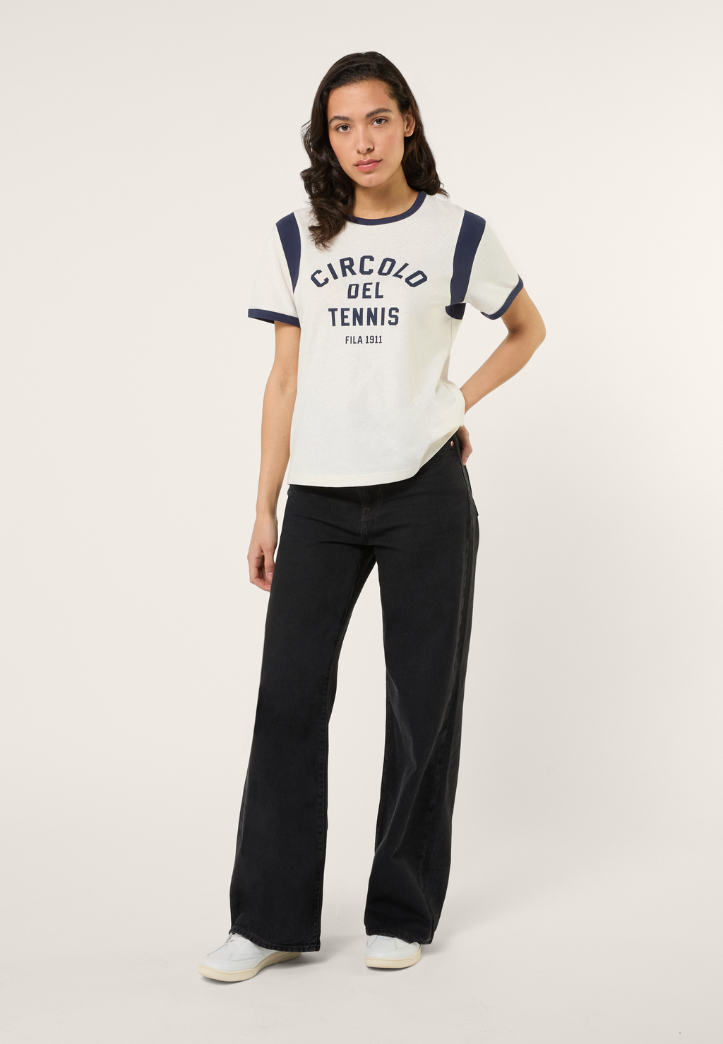 Camiseta Ringer Con Estampado Casual - Aigrette-Iris Black
