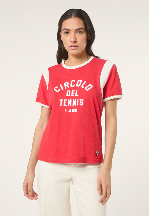 Camiseta Ringer Con Estampado Casual - Rojo Brillante-Garza