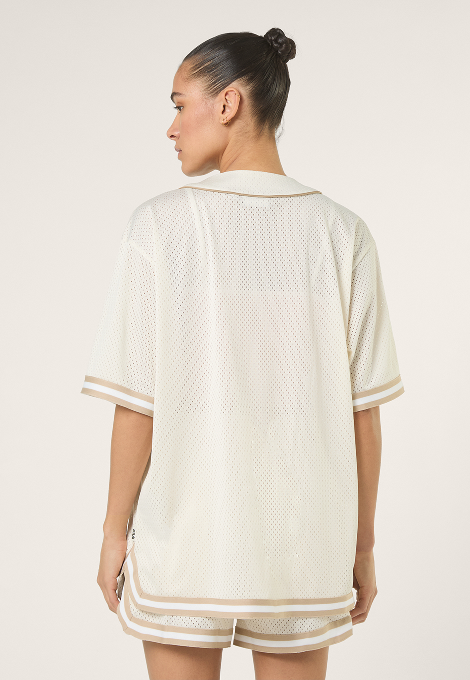 Oversized Mesh Baseball Shirt - Egret