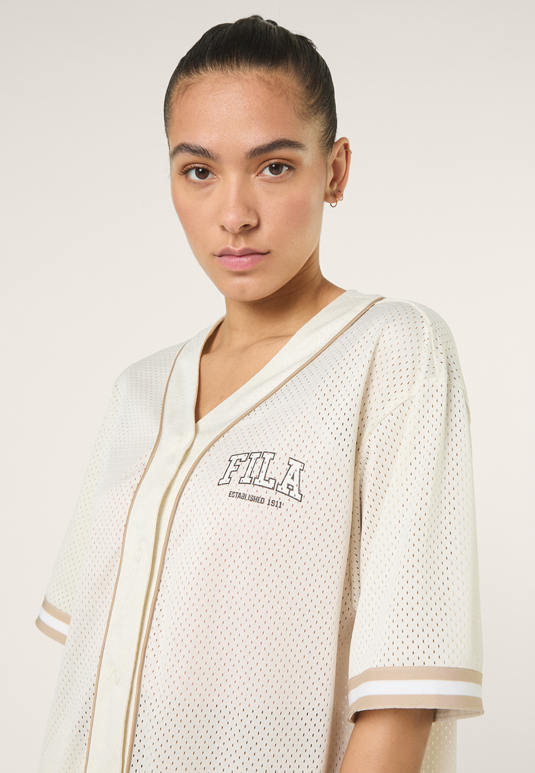 Oversized Mesh Baseball Shirt - Egret
