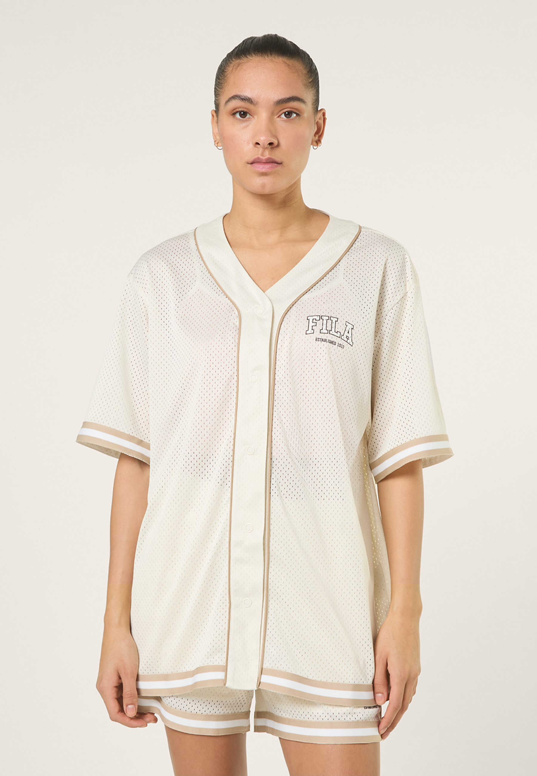Oversized Mesh Baseball Shirt - Egret