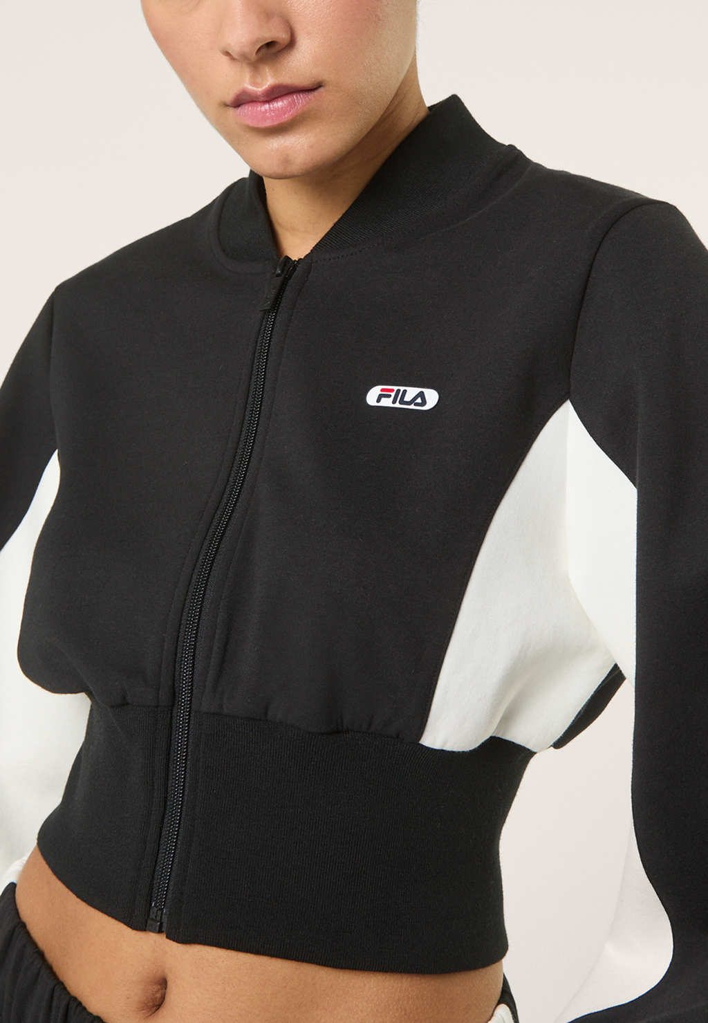Chaqueta De Chándal Corta De Buceo Con Cuello Acanalado - Negro-Garceta
