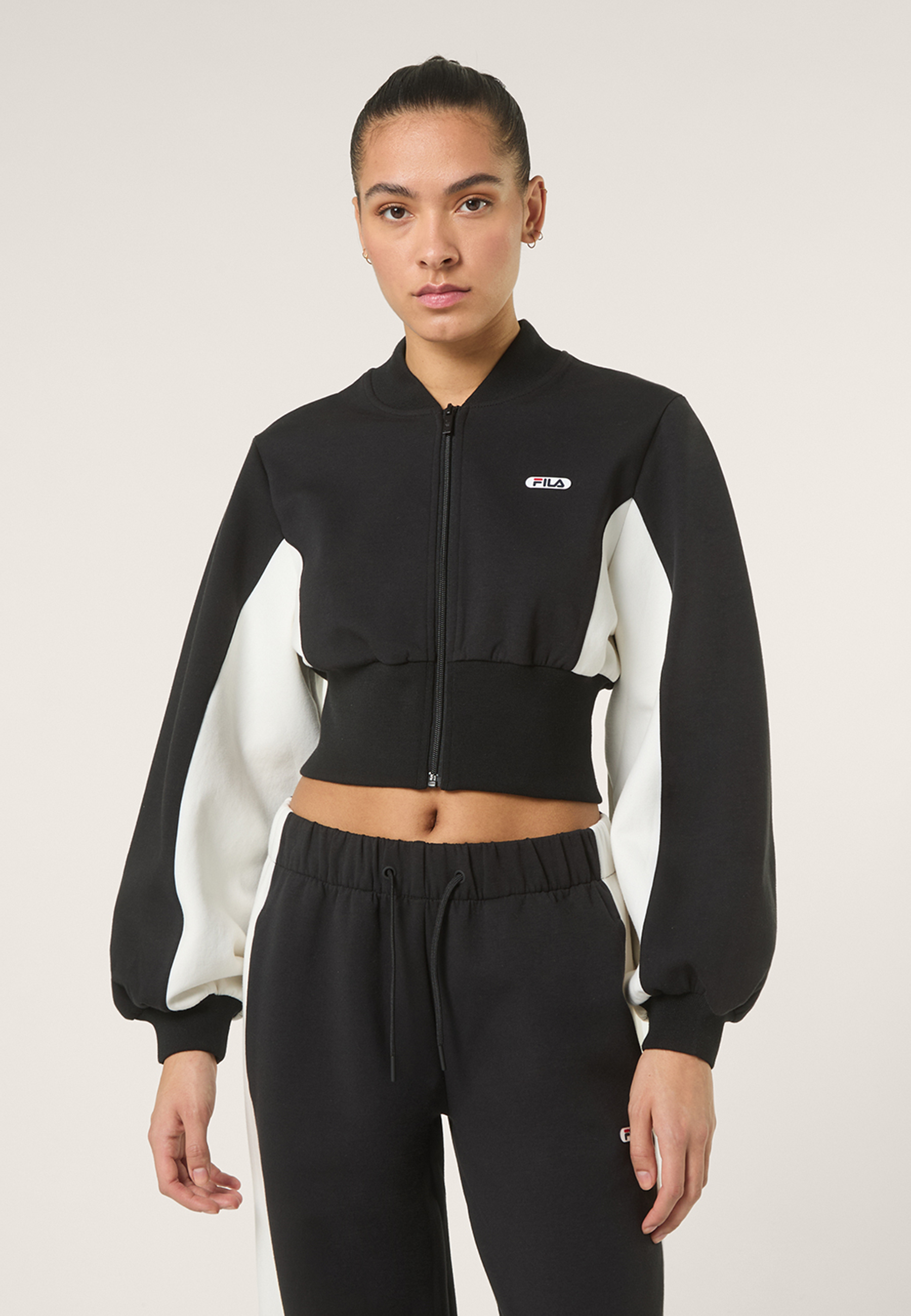 Chaqueta De Chándal Corta De Buceo Con Cuello Acanalado - Negro-Garceta