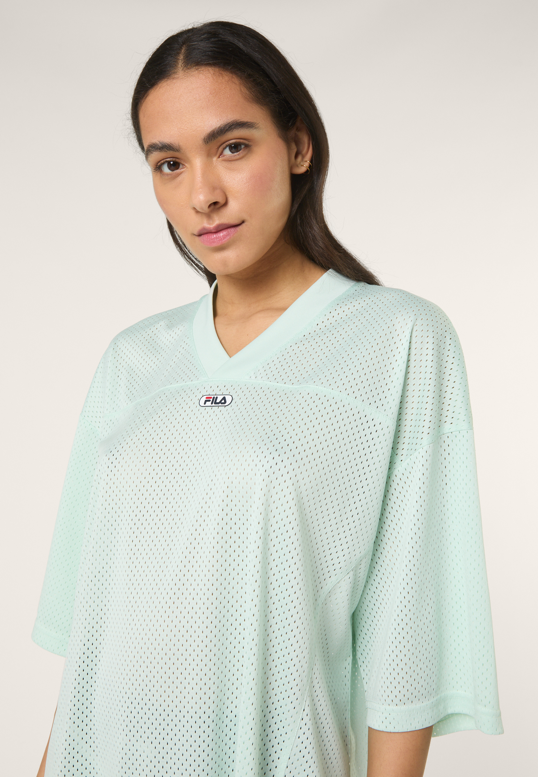 Oversized V-Neck Mesh T-Shirt Dress - Soothing Sea