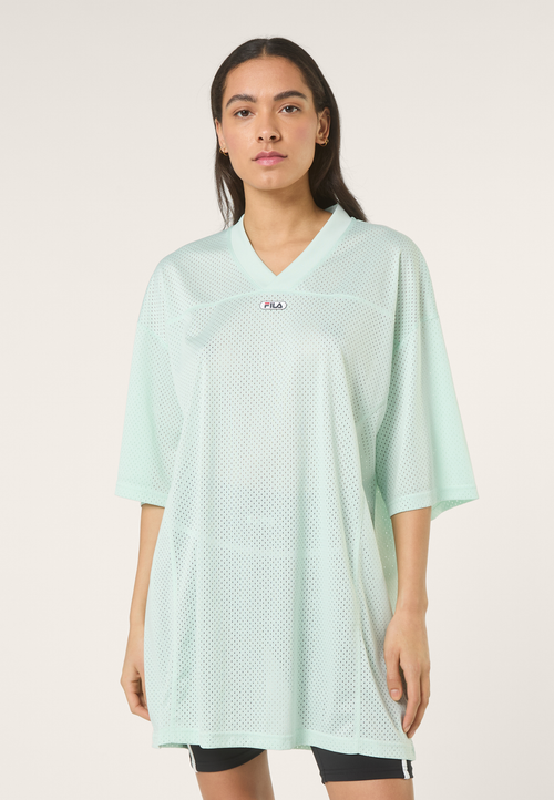 Capalle Oversized V-Neck Mesh T-Shirt Dress - Soothing Sea