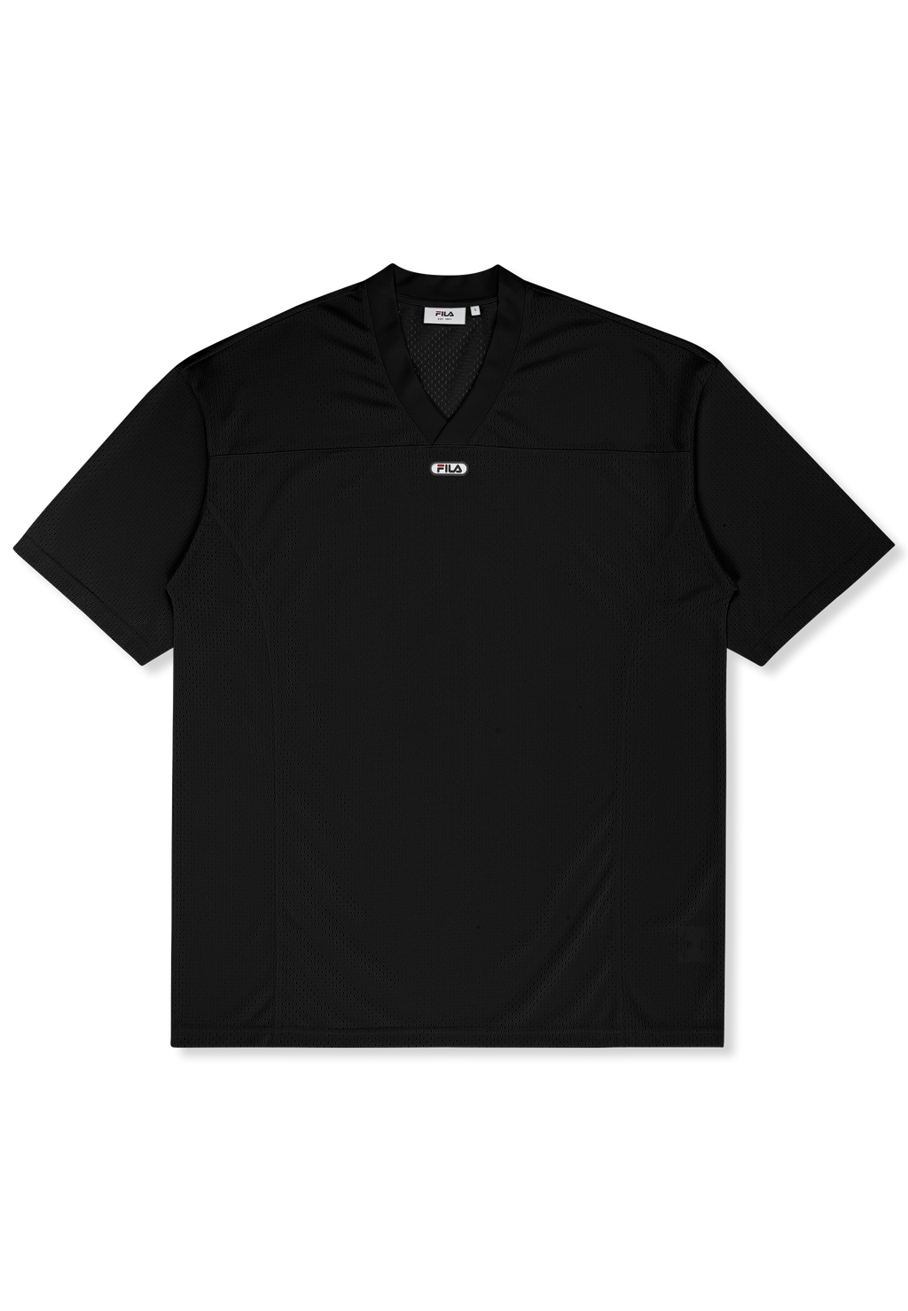 Vestido estilo camiseta de malla con cuello en V extragrande - Negro