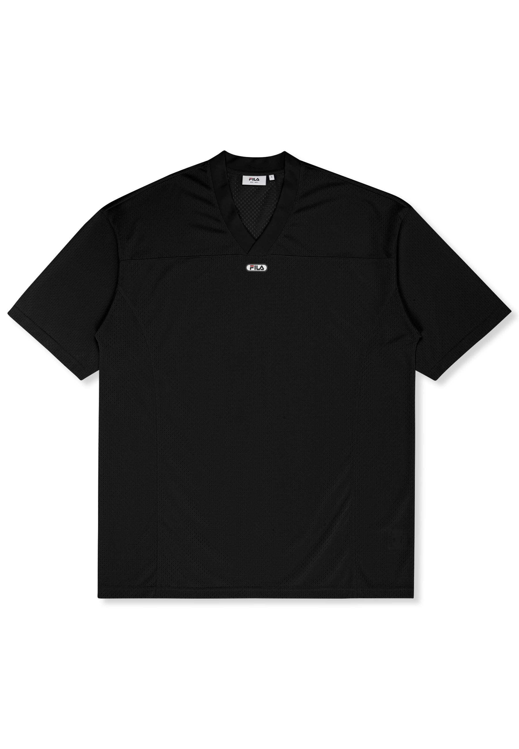 Vestido estilo camiseta de malla con cuello en V extragrande - Negro