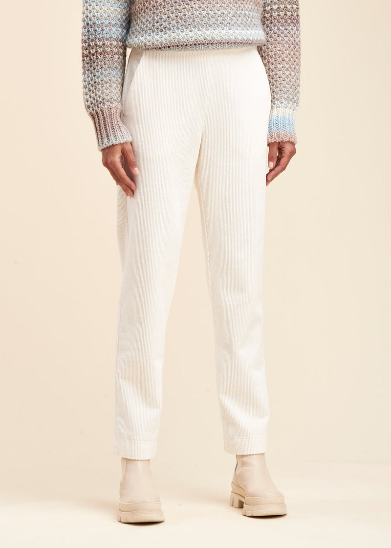 Pantalon Droit Velours Cotelé - Ecru