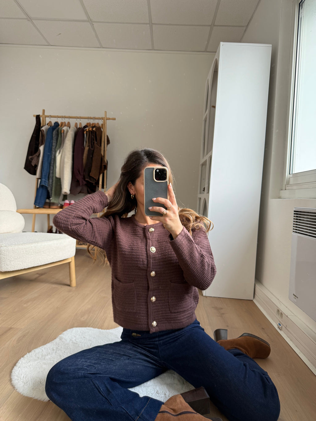 Giulia Chunky Knit Cardigan Chocolate