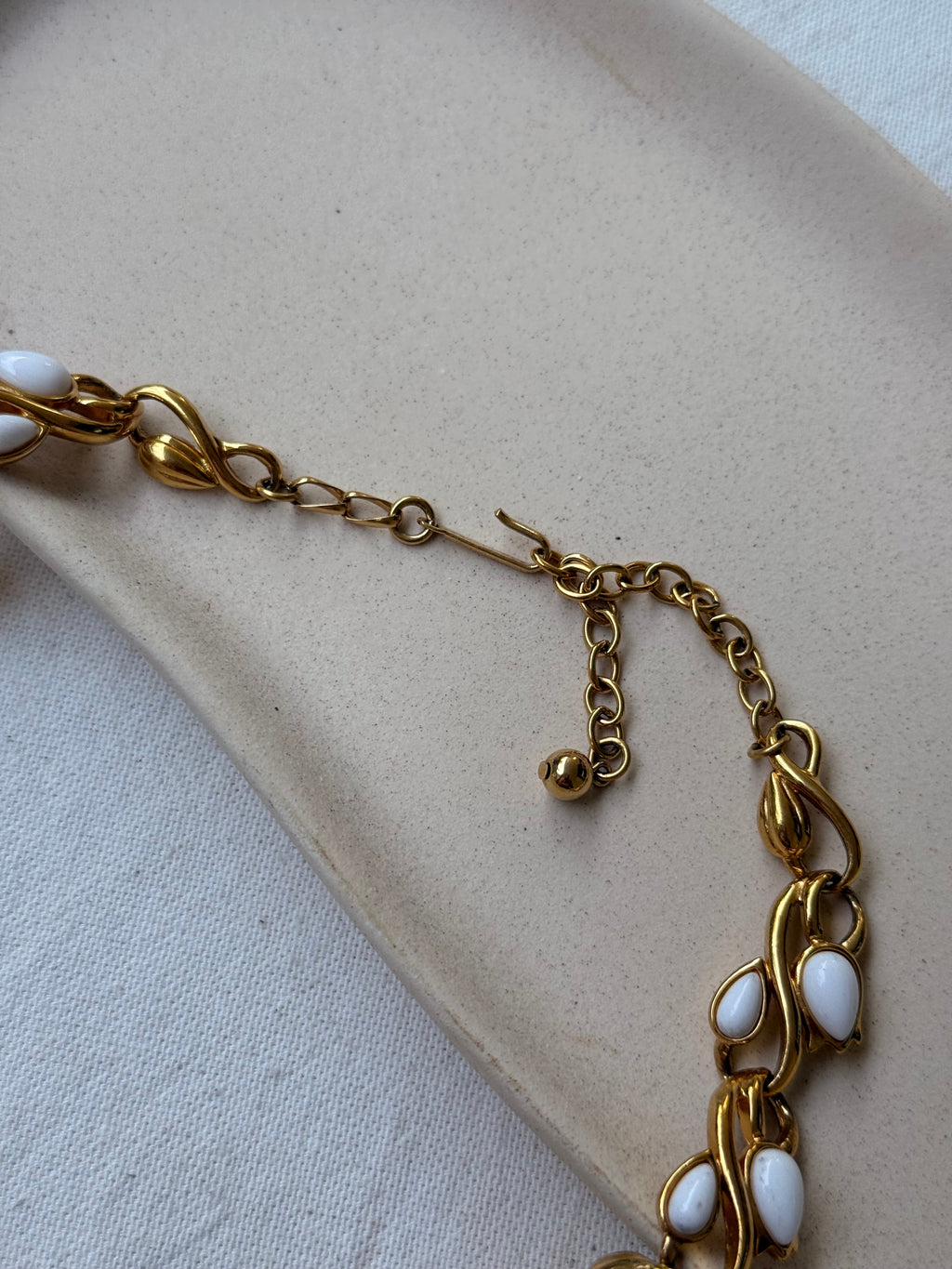 Vintage Trifari Necklace - Foliage White Cabochons