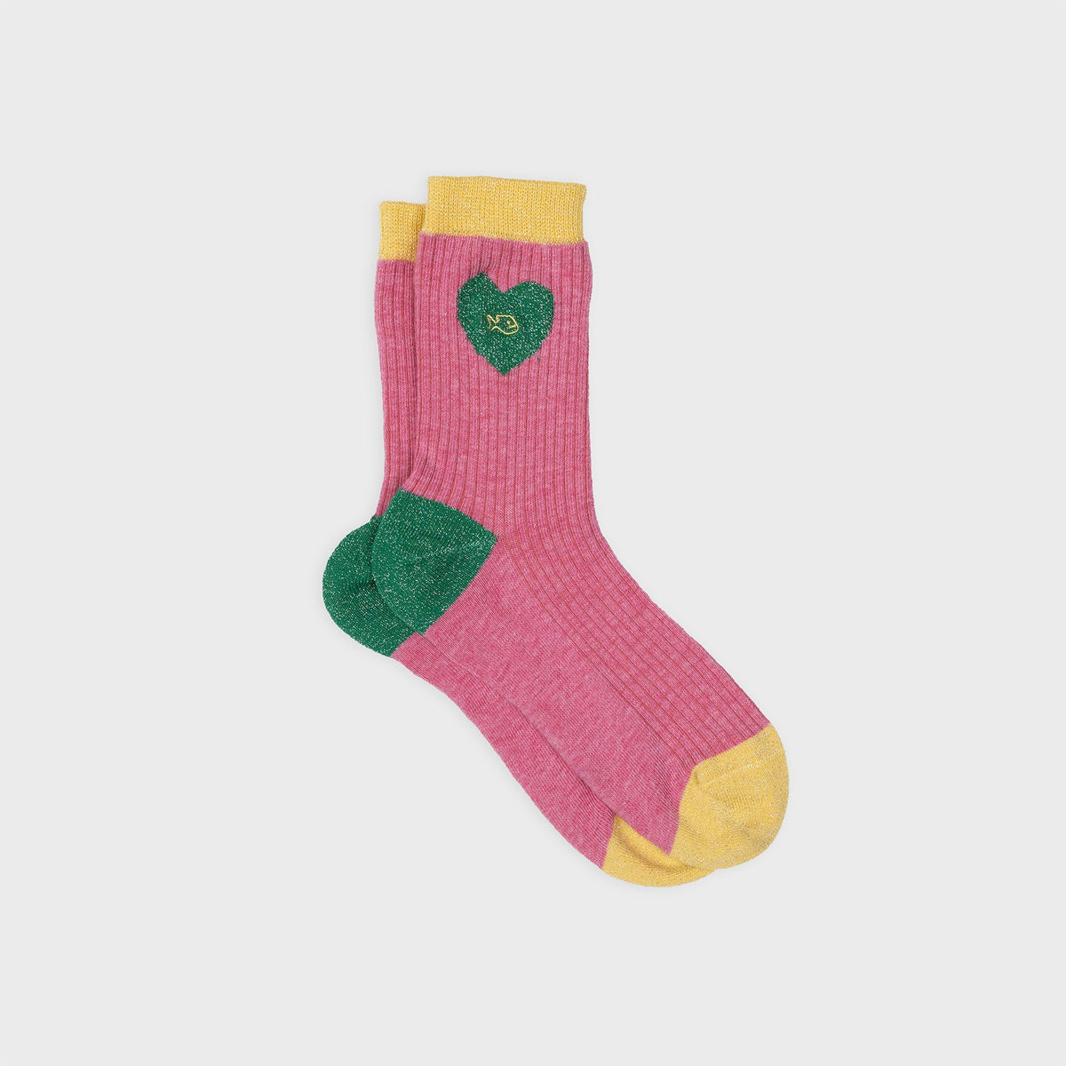 Chaussettes En Coton Peigné Coeur - Rose Et Vert