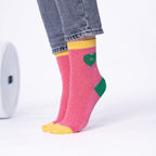 Chaussettes En Coton Peigné Coeur - Rose Et Vert